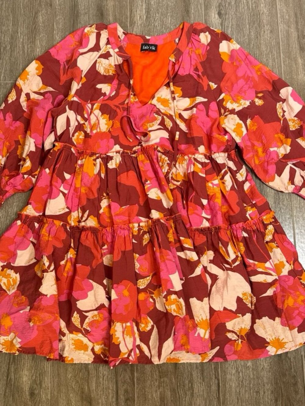 Fab’rik Floral Babydoll Dress L Flowy Summer Boho Mini Dress